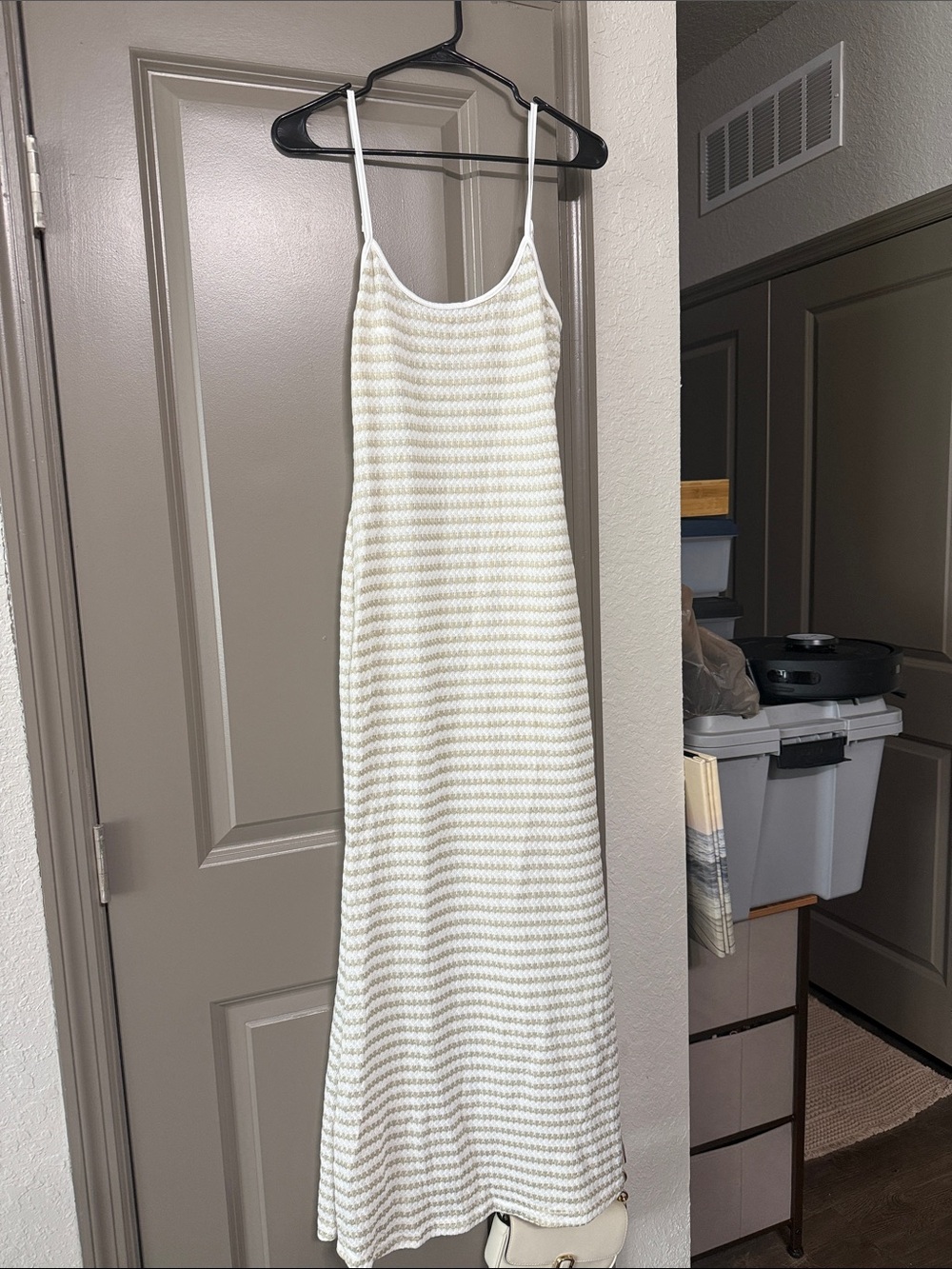Women's Cream Striped Slip Dress